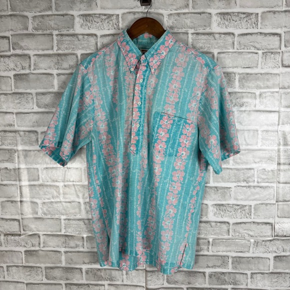 Kahala Other - Kahala Vintage Hawaii Mens Medium Blue Pink Floral Stripe Pullover Aloha Shirt